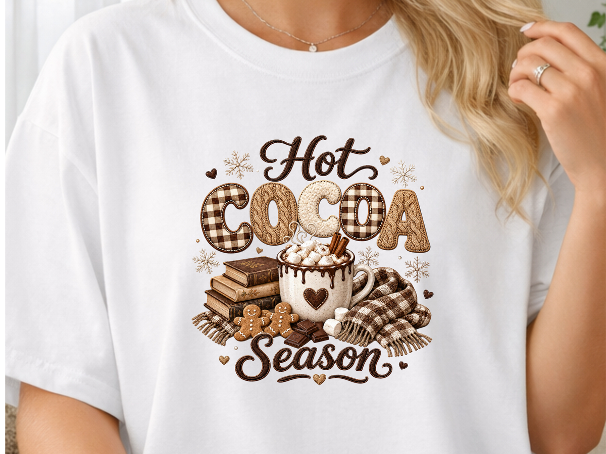 Hot Cocoa Season Cozy Winter Faux Embroidery - Youth/Adult Direct To Film Transfer
