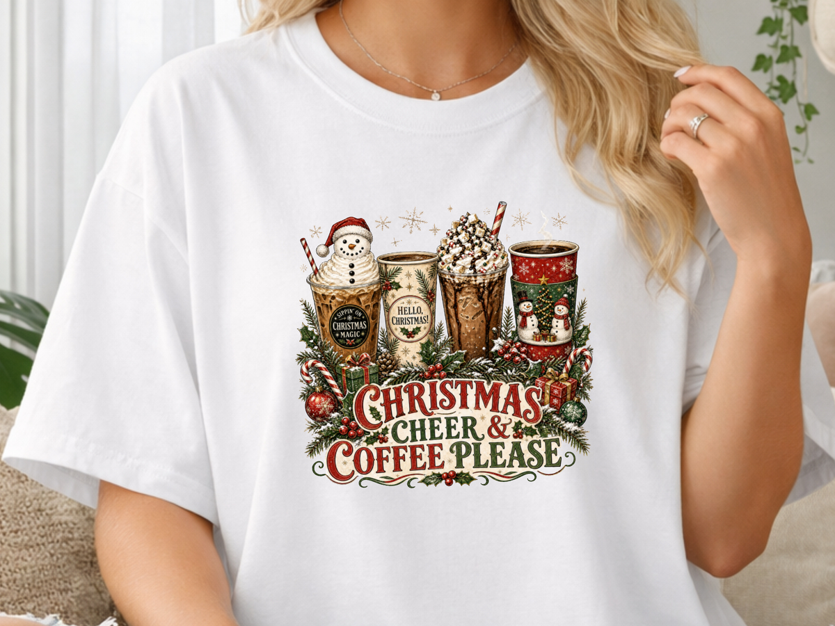Christmas Cheer and Coffee Please DTF Transfer - Youth/Adult Direct To Film Transfer