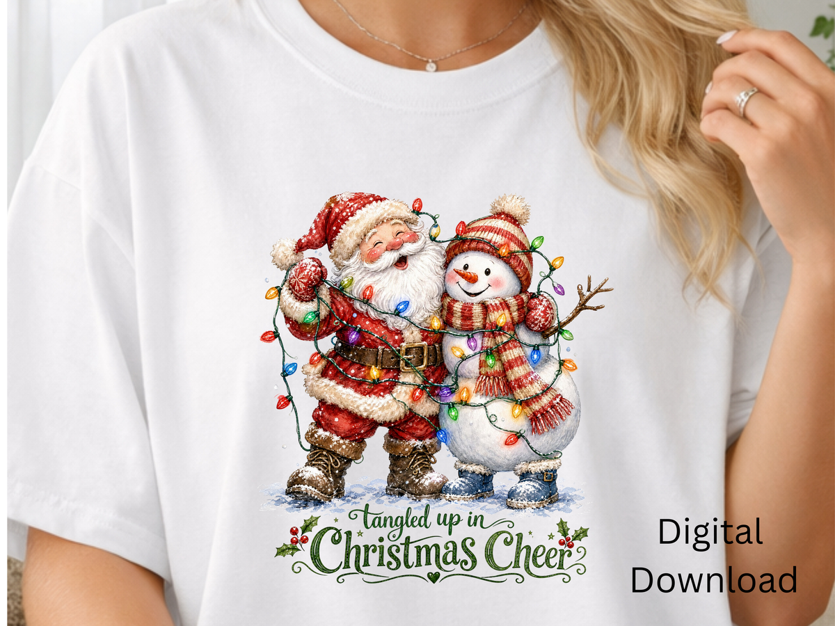 Tangled Up in Christmas Cheer Santa & Snowman - PNG Digital Download