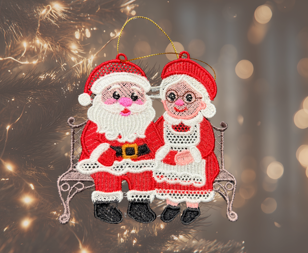 Mr. & Mrs. Claus Ornament - Embroidery