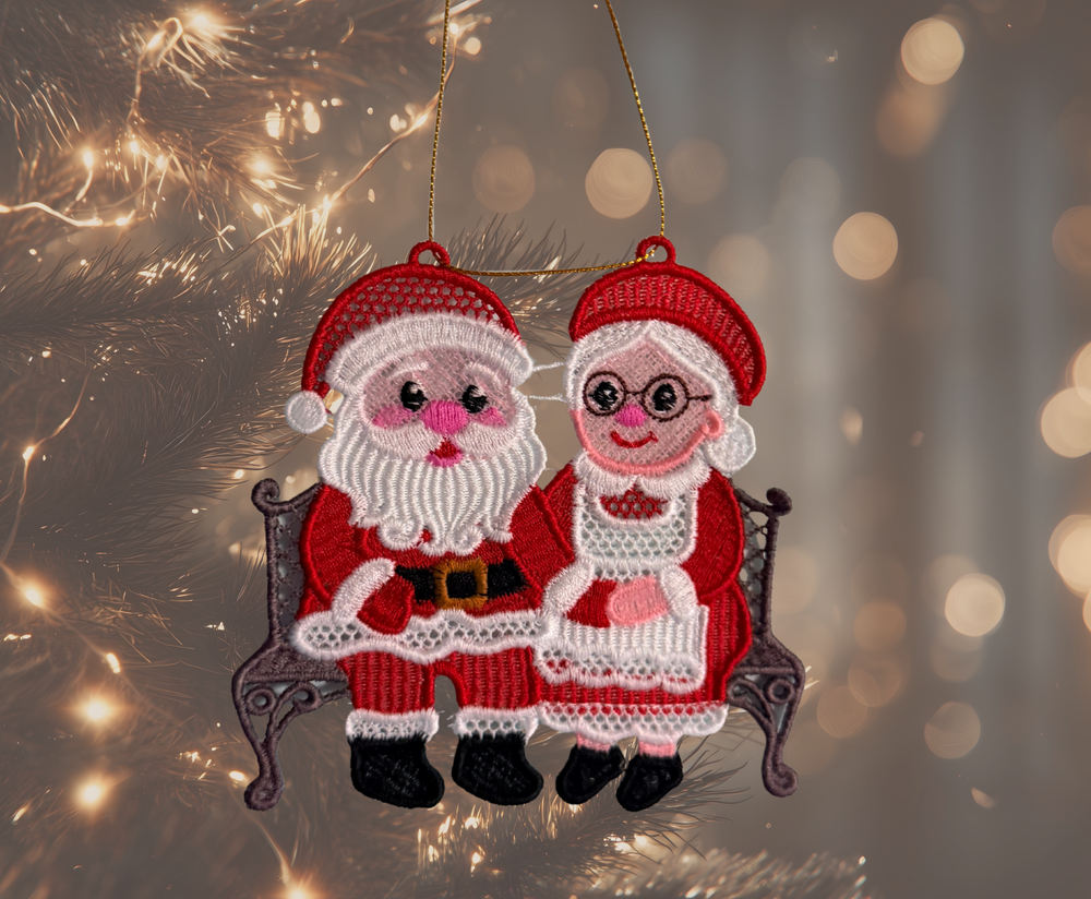 Mr. & Mrs. Claus Ornament - Embroidery