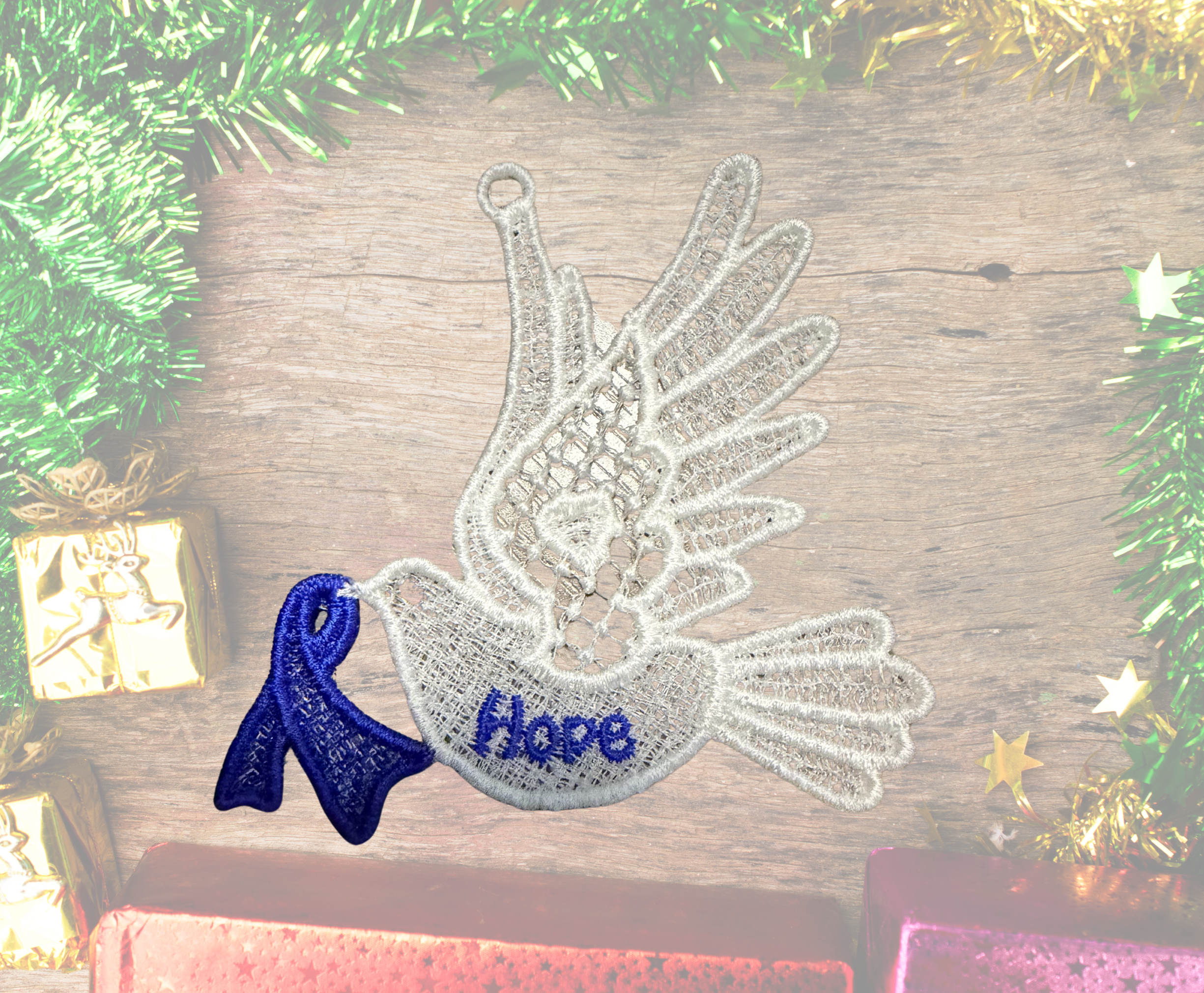 Dove Cancer Ornament - Embroidery
