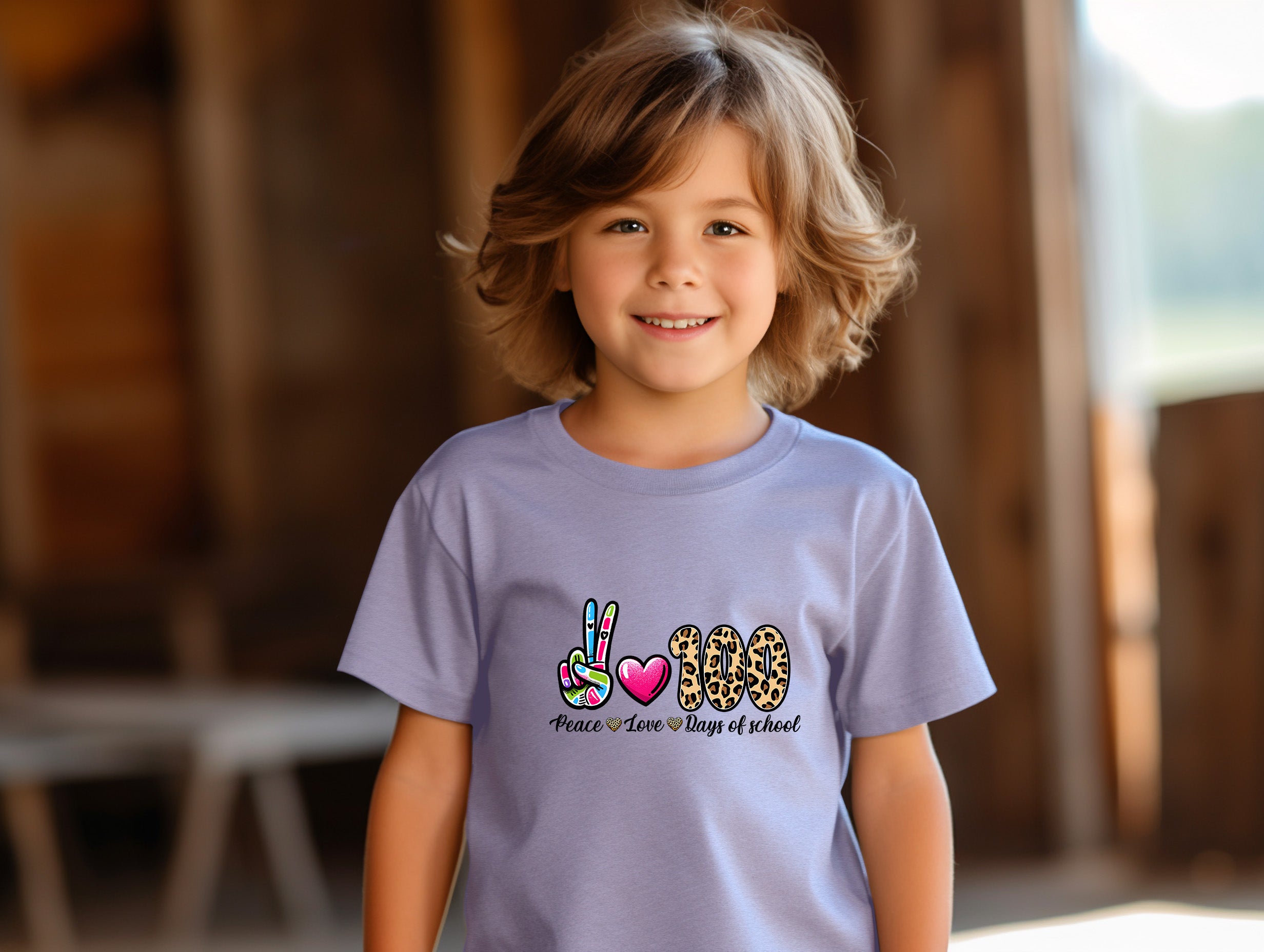 School - Peace Love 100 Days Of School- Youth T-Shirt