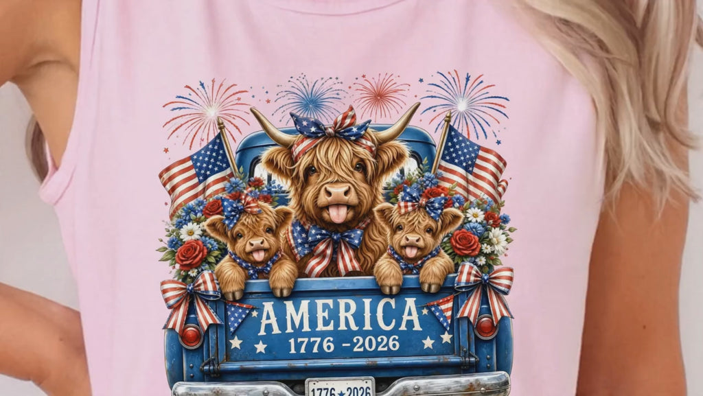 Patriotic Highland Cow - Youth/Adult Direct To Film Transfer