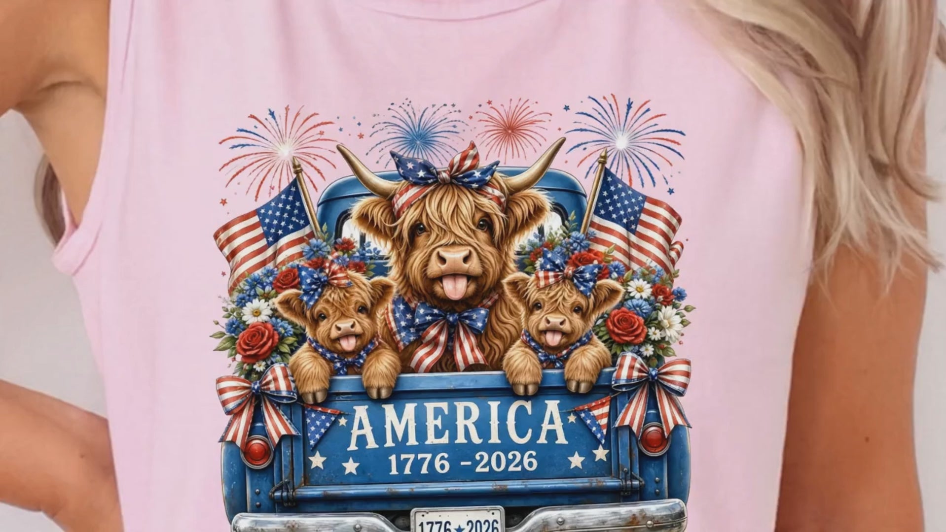 Patriotic Highland Cow - Youth/Adult Direct To Film Transfer