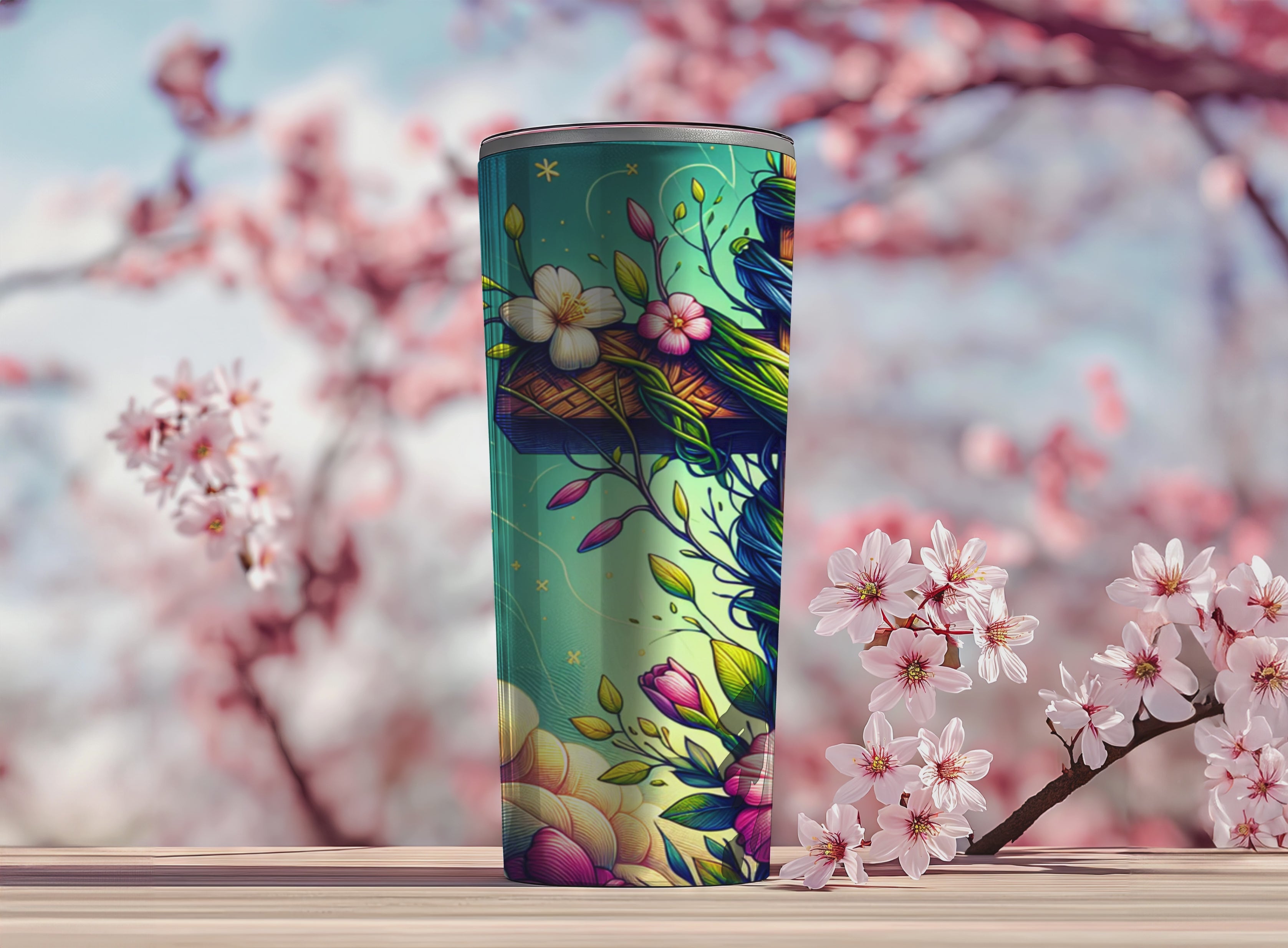 Cross With Flowers - Tumbler Digital Download