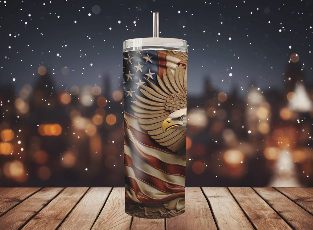 Bold Eagle With American Flag - Tumbler Digital Download