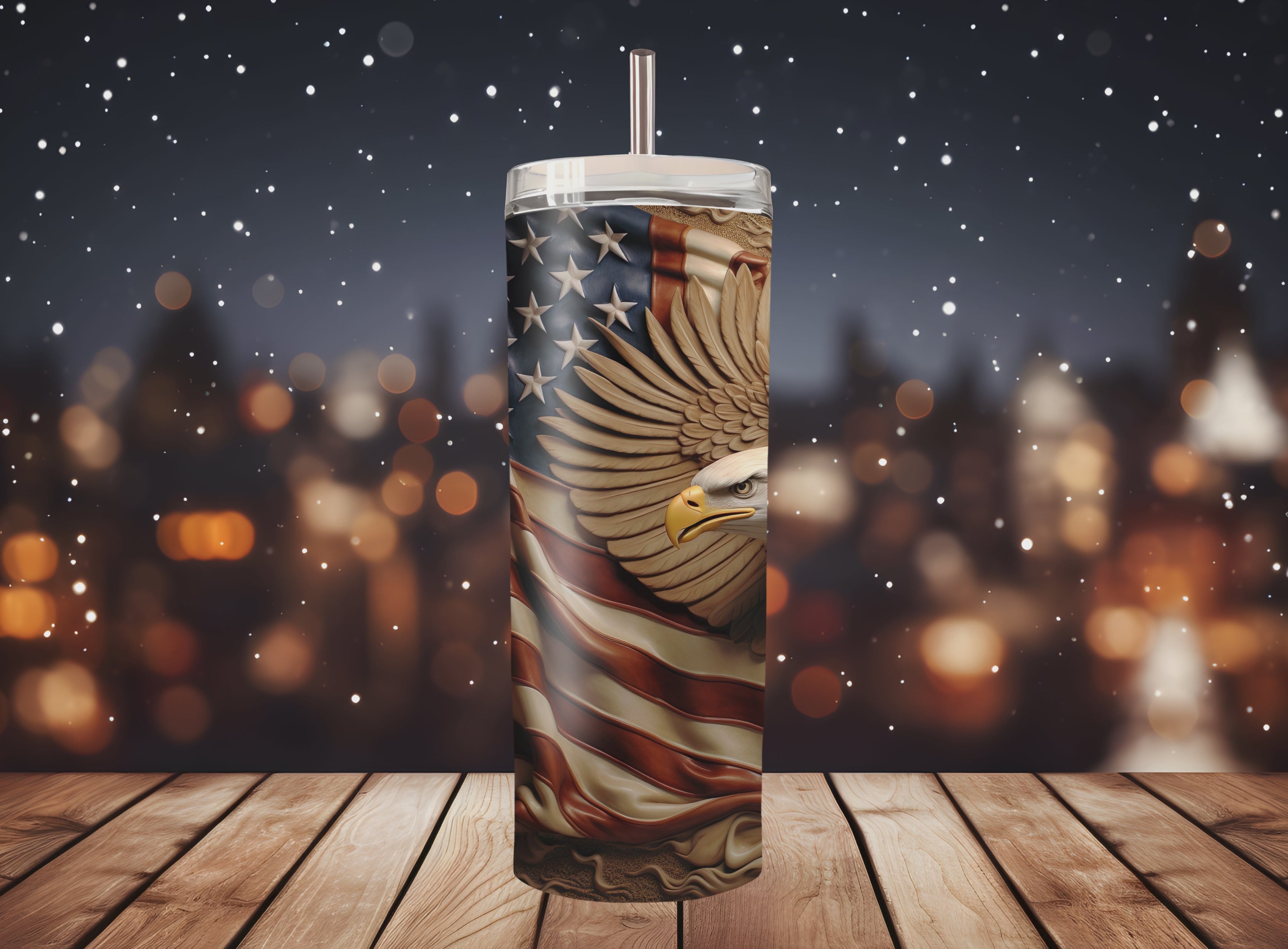 Bold Eagle With American Flag - Tumbler Digital Download