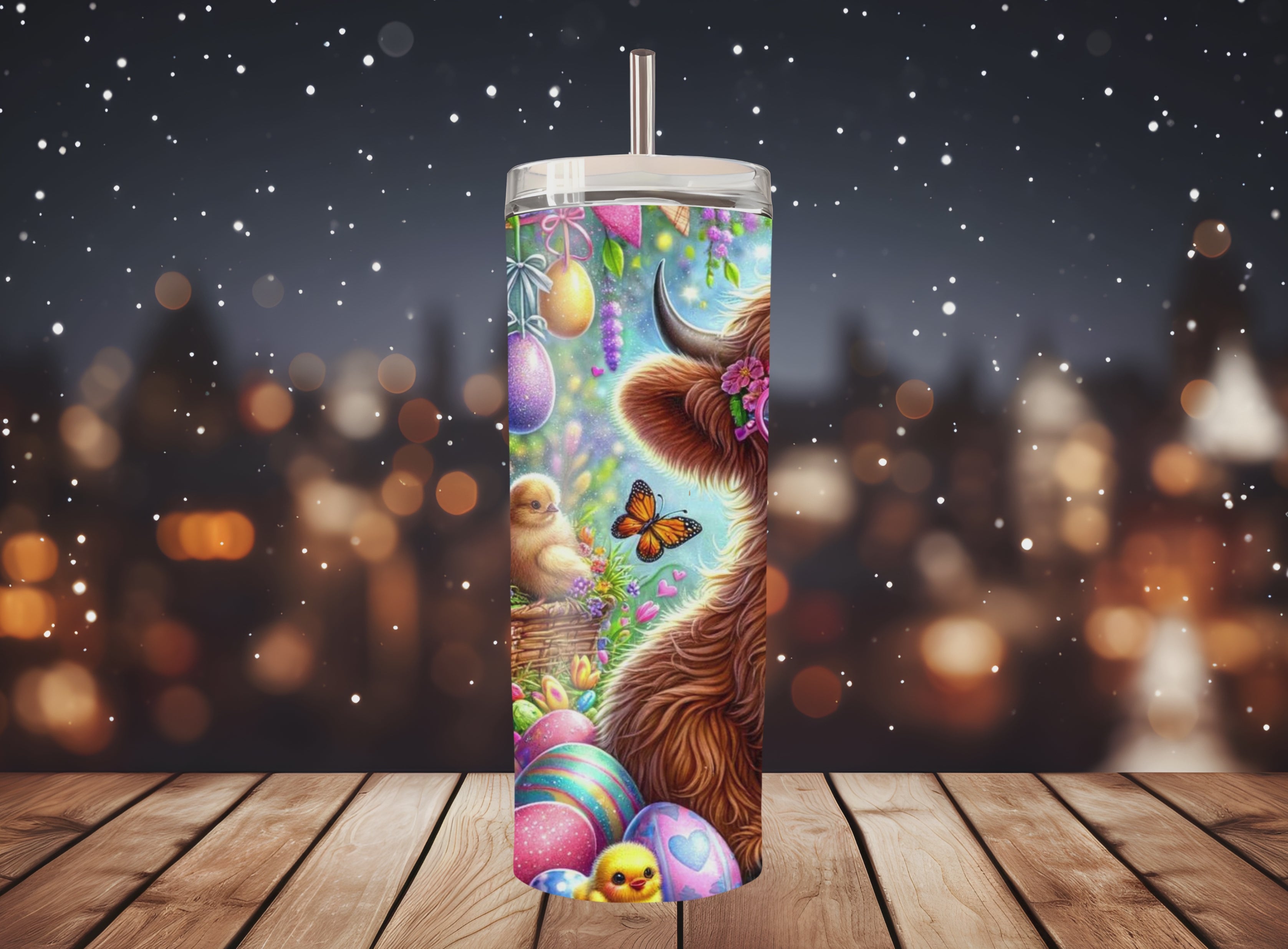 Highland Cow Happy Easter Tumbler