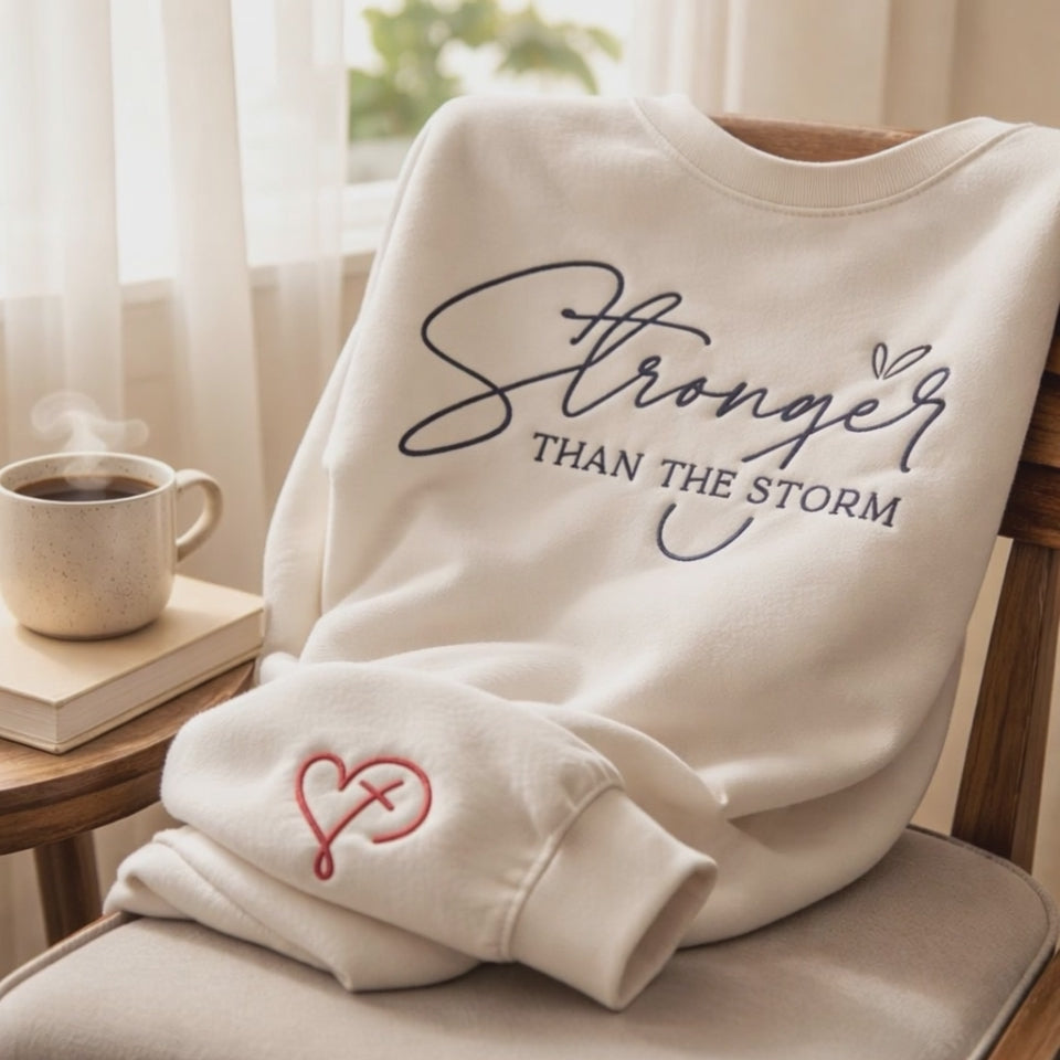 Stronger Then The Storm - Crewneck Adult Embroidery