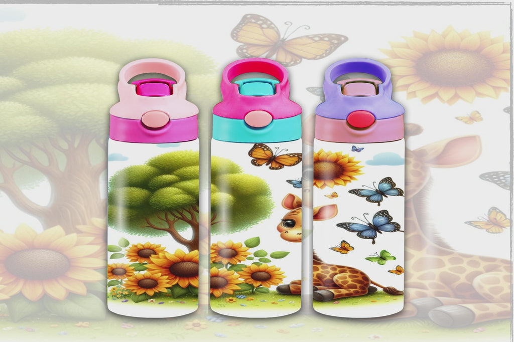 Giraffe With Sunflowers 12oz - Kids Sippy Digital Download