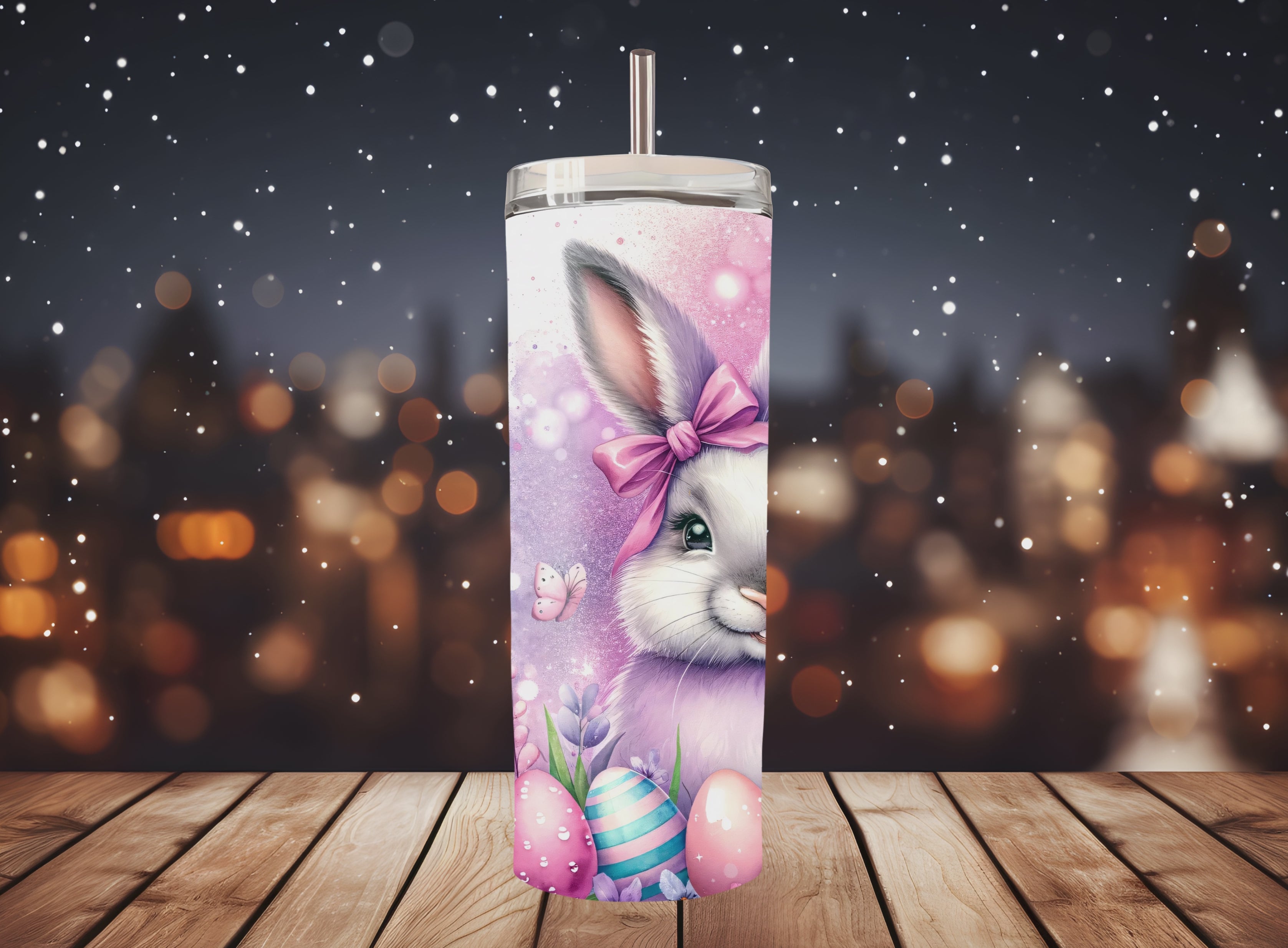 Highland Cow With Easter Bunny Tumbler