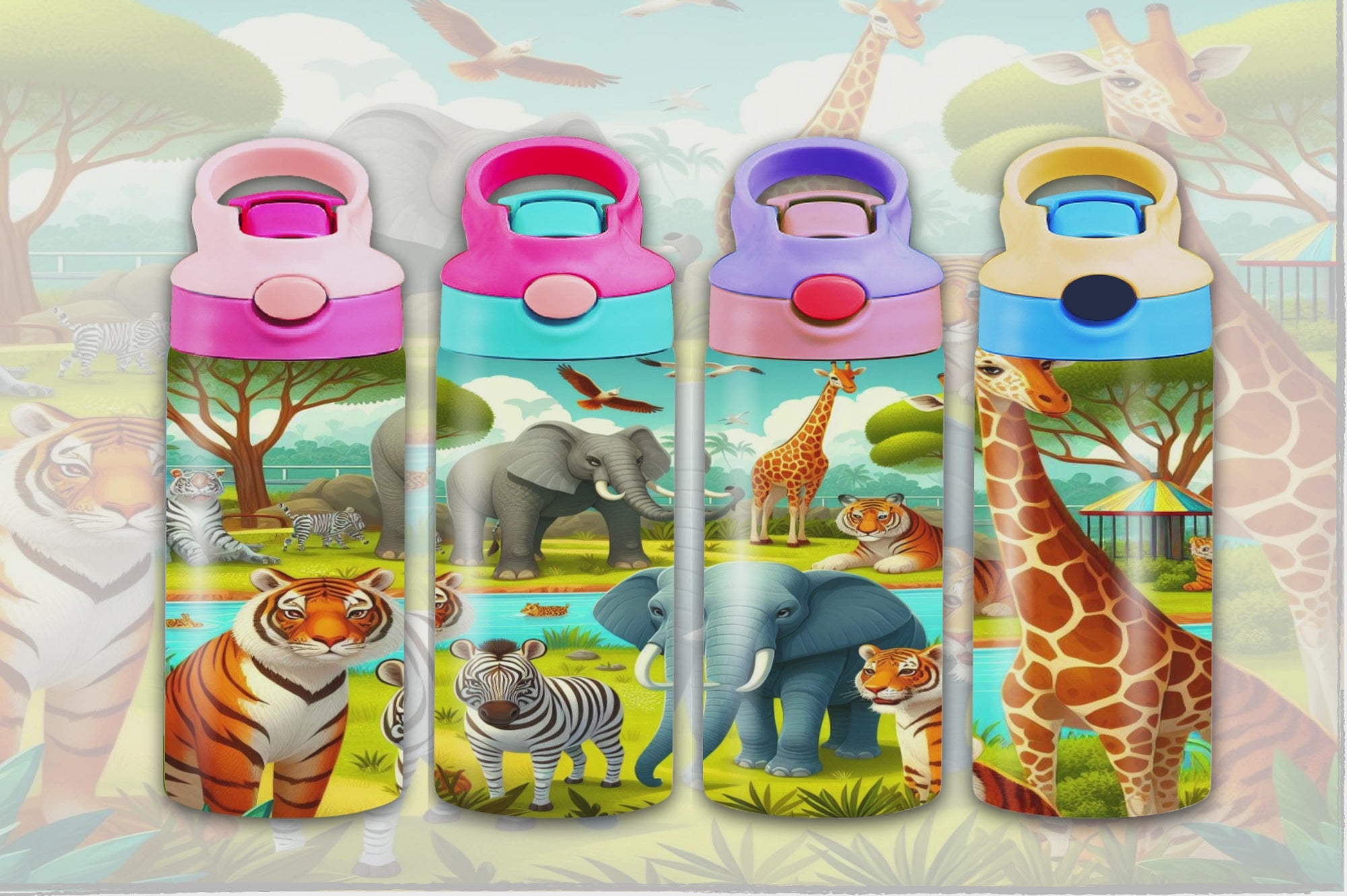 Zoo Animals  Kids Flip Top Sippy Cup Design  - Digital Download