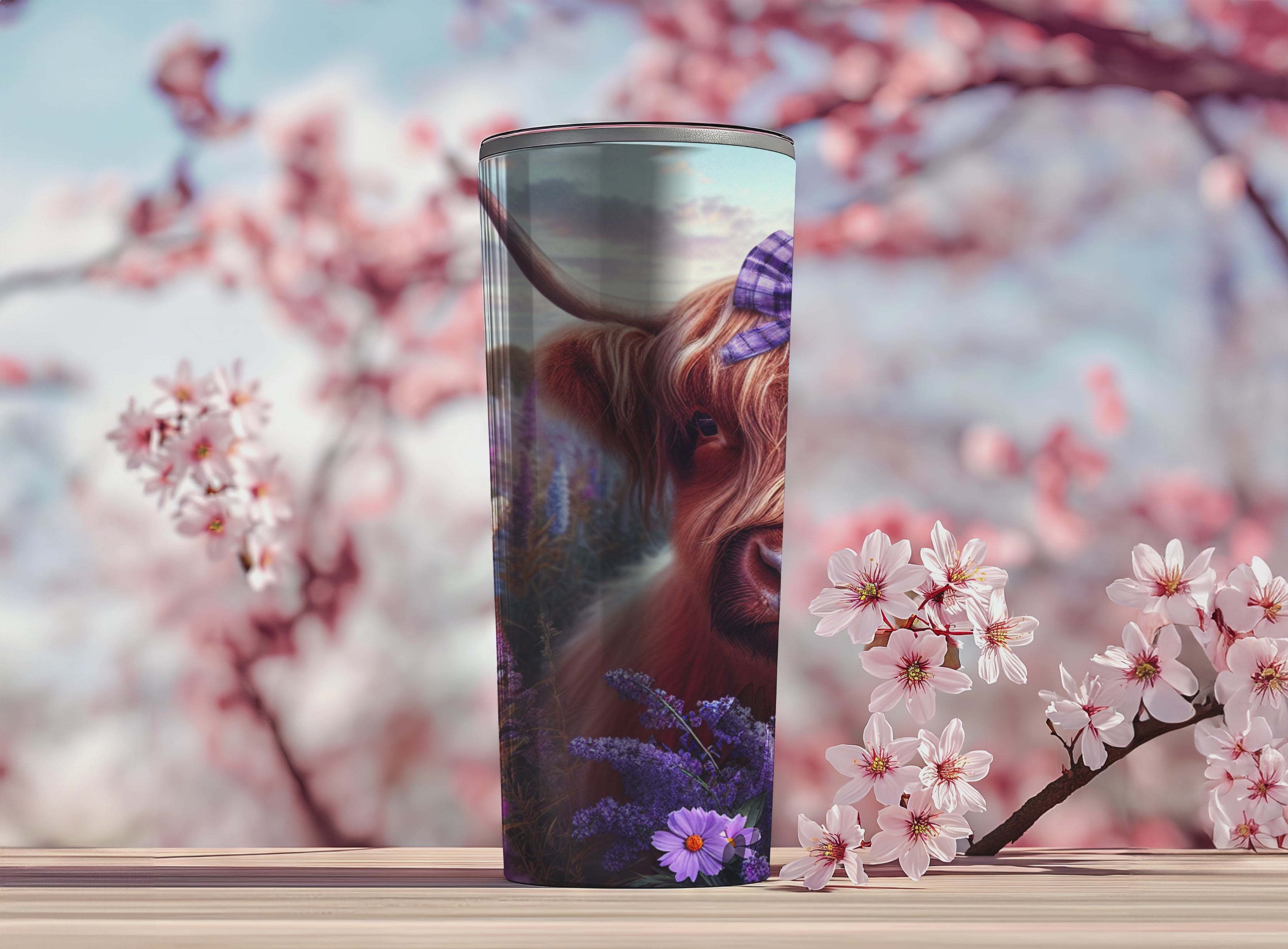 Highland Cow Purple Wildflower Tumbler