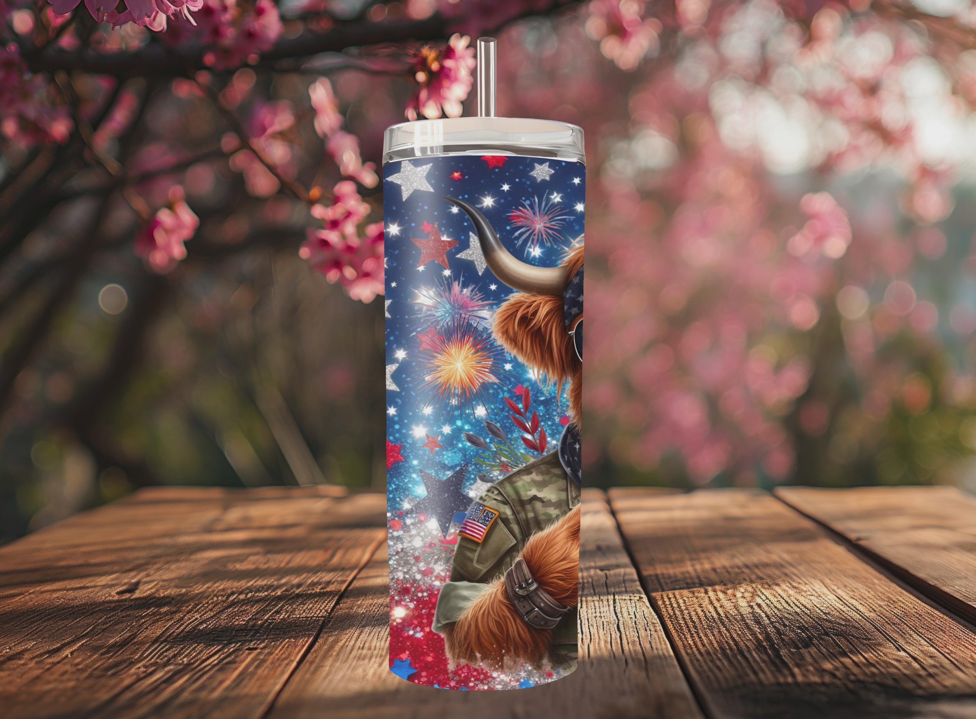 Highland Cow Patriotic Military - Tumbler Digital Download