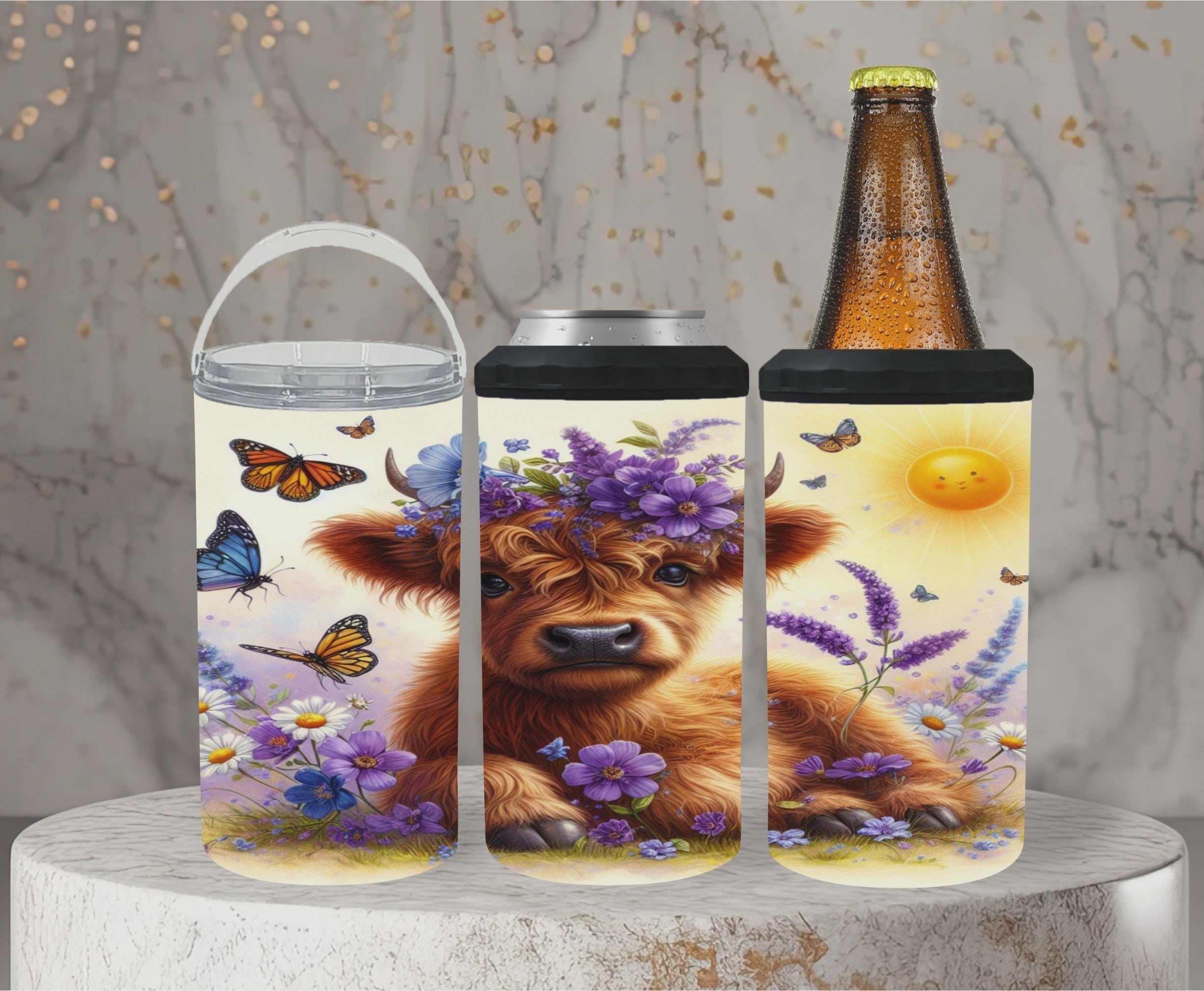 Highland Cow Spring  4-1 Can Cooler - Digital Download