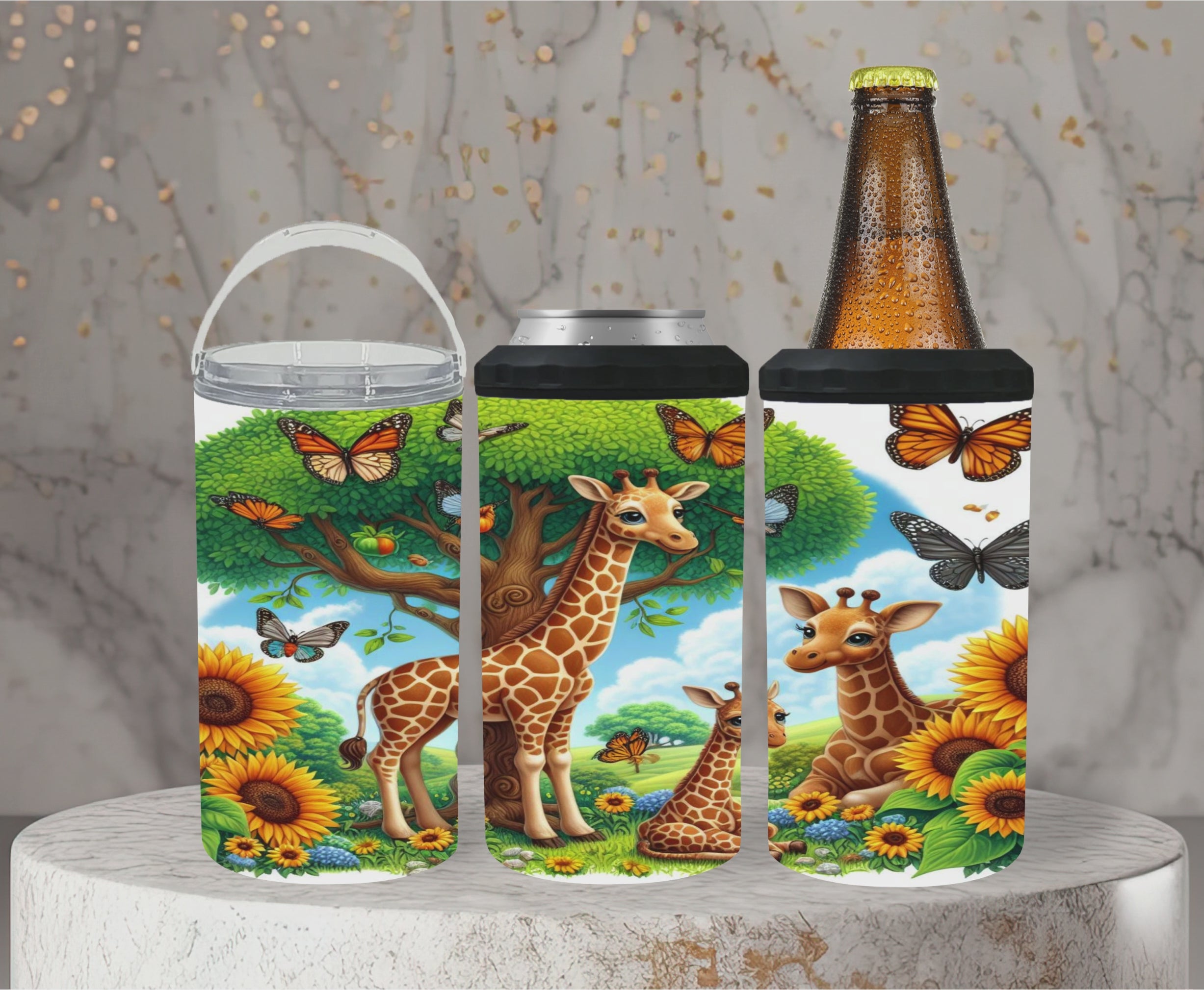 Giraffe Sunflower 2 Can Cooler - Digital Download