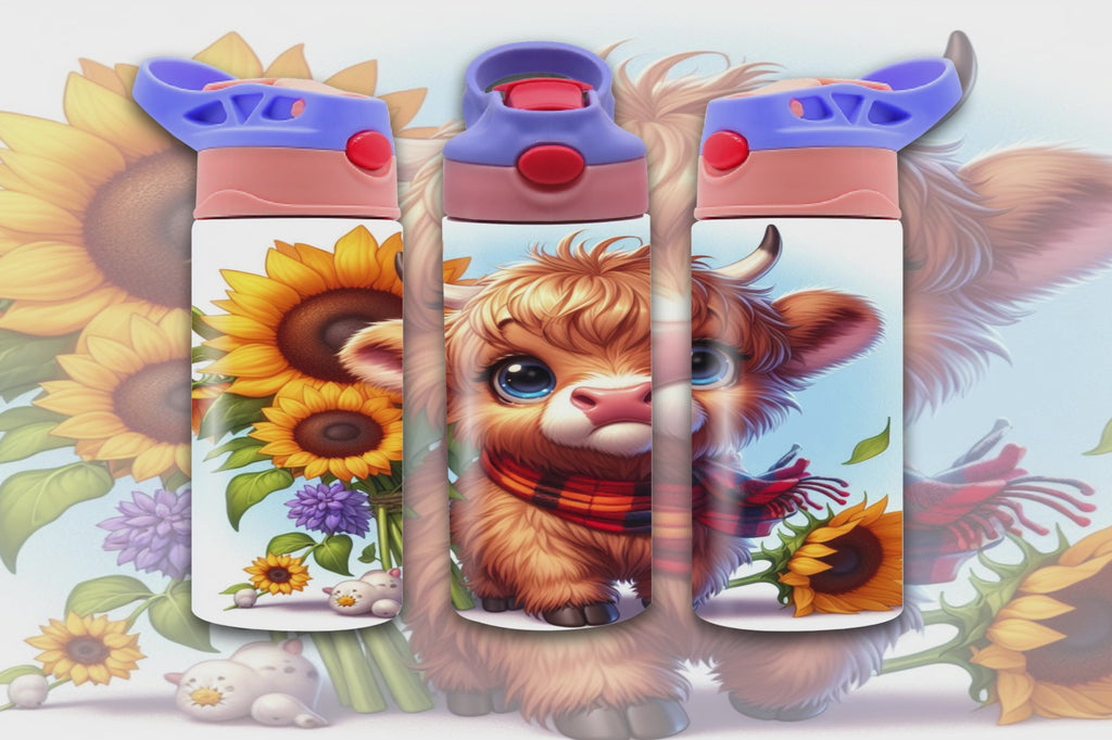 Highland Cow Spring 12oz - Kids Sippy Digital Download