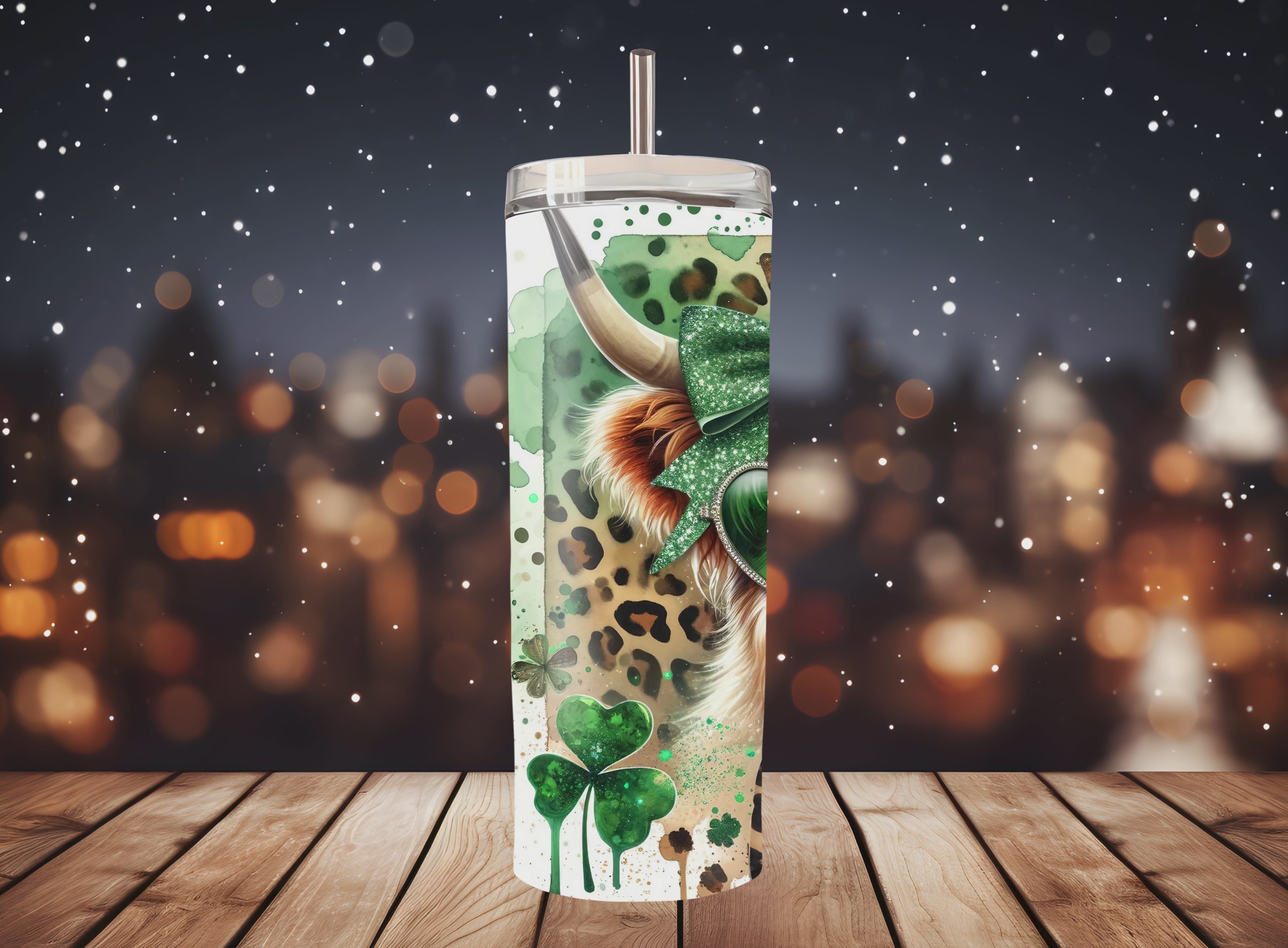 Highland Cow St. Patrick's With Leopard Print Day Tumbler