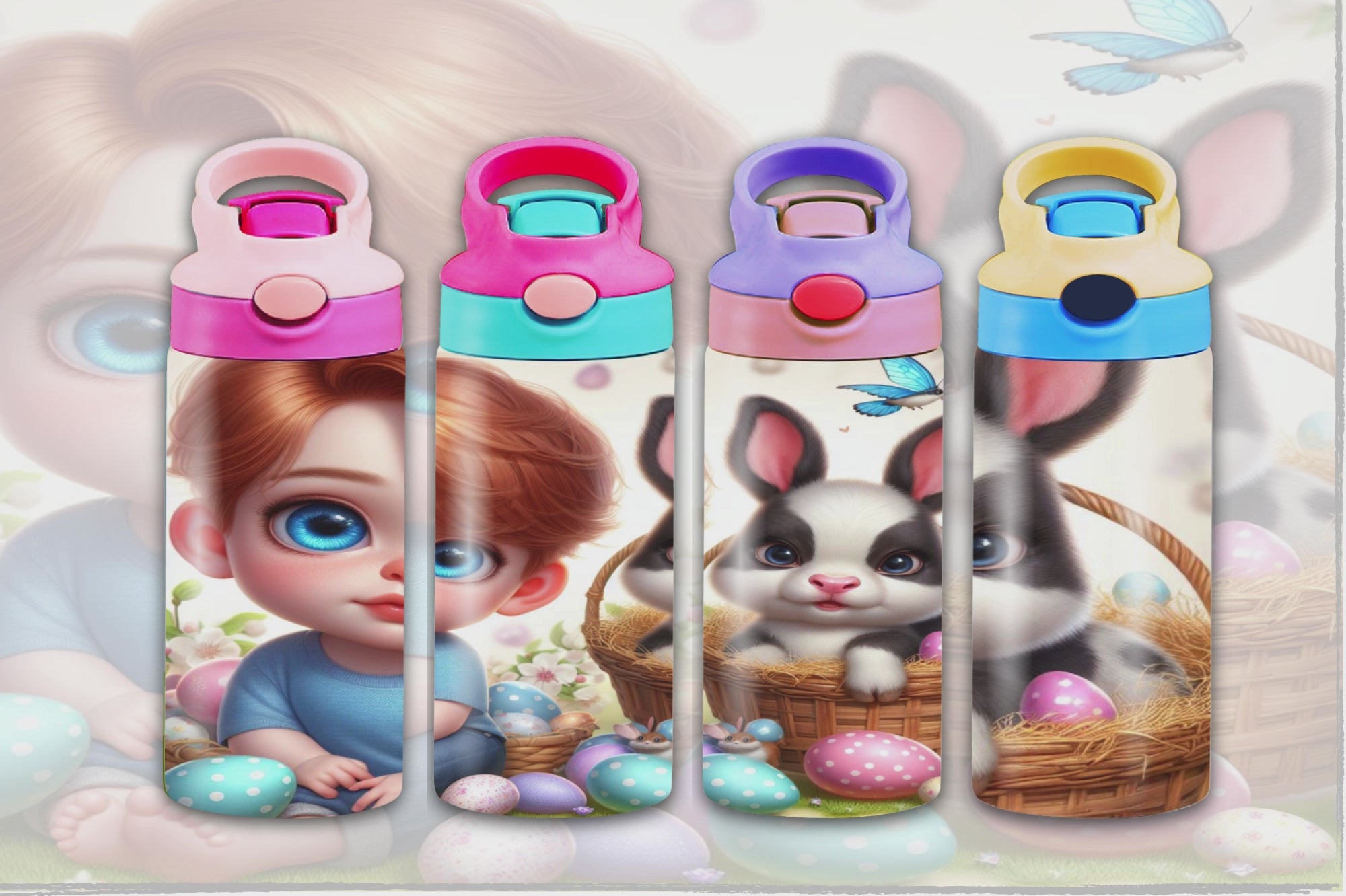 Easter Boy and Bunny Kids Flip Top Sippy Cup Design  - Digital Download