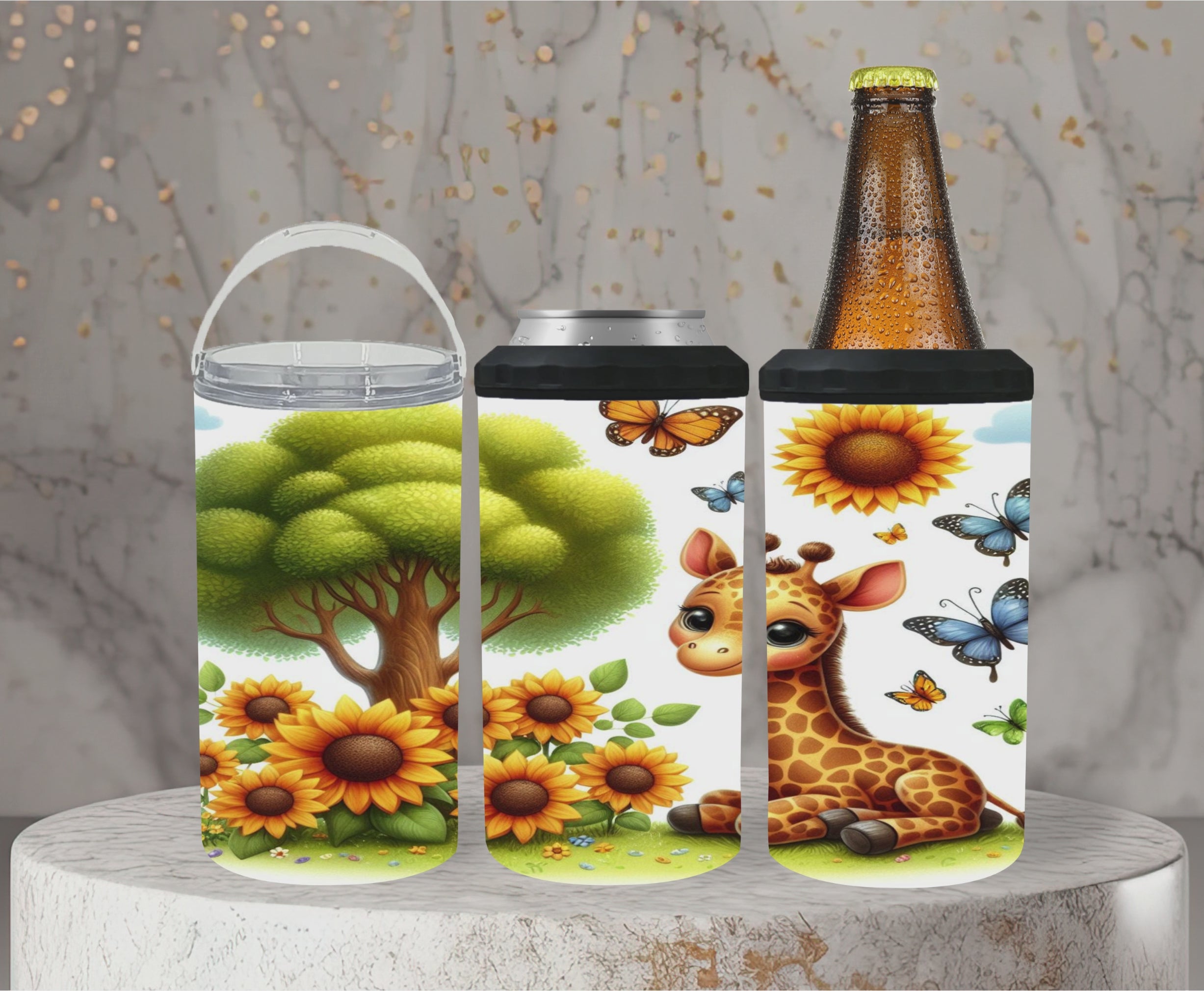 Giraffe Sunflower 3 Can Cooler - Digital Download