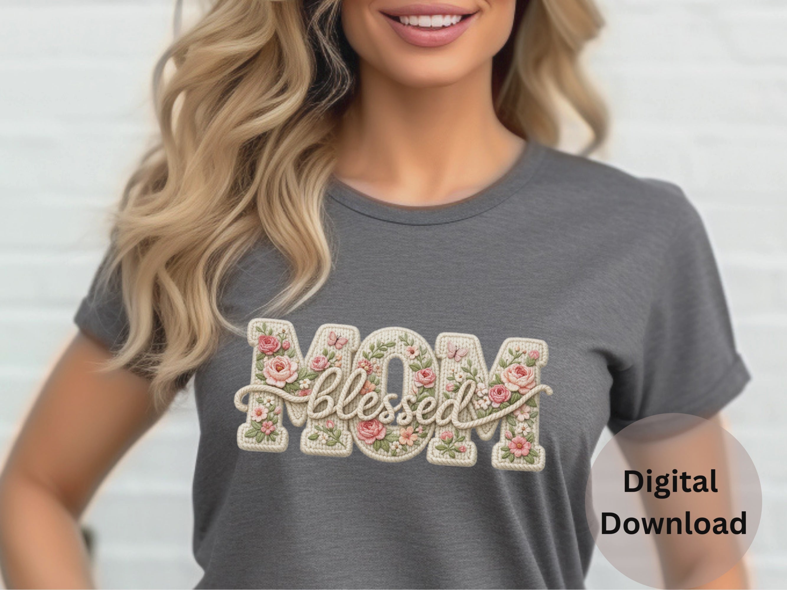 Blessed Mom Embroidered Yarn - PNG Digital Download