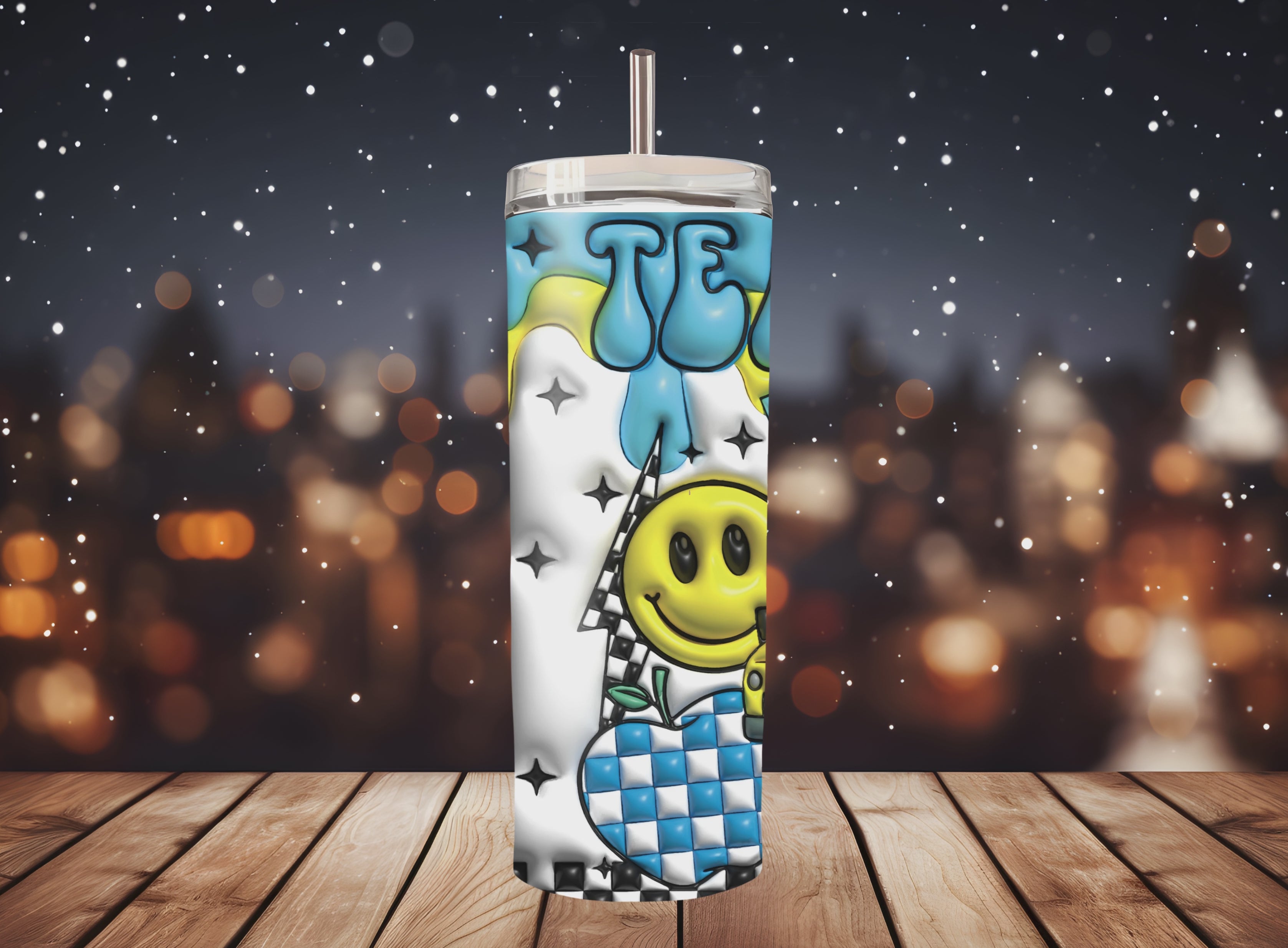 Teacher With School Bus 3D Puff Tumbler