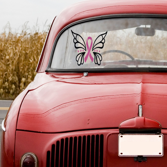 Cancer Ribbon with Butterfly Decal