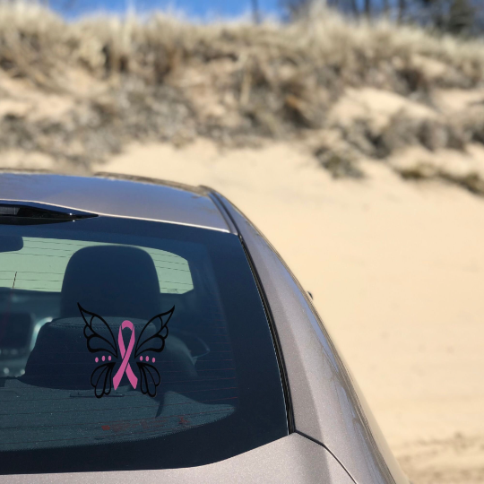 Cancer Ribbon with Butterfly Decal